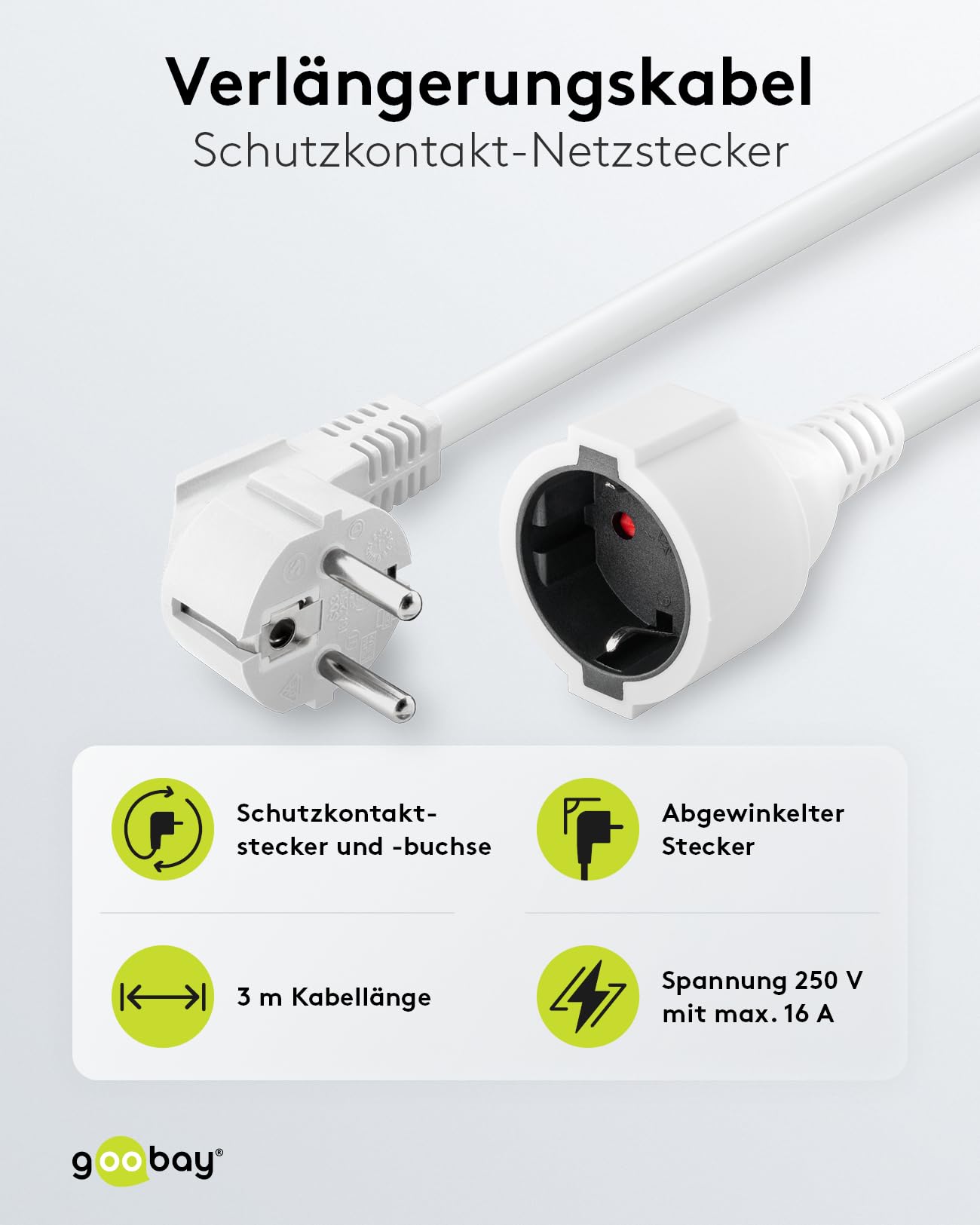 Prolunga Goobay 93087 Con Spina Tedesca - 3m, Bianco, 16A 230V, Spina Angolata - Foto 6