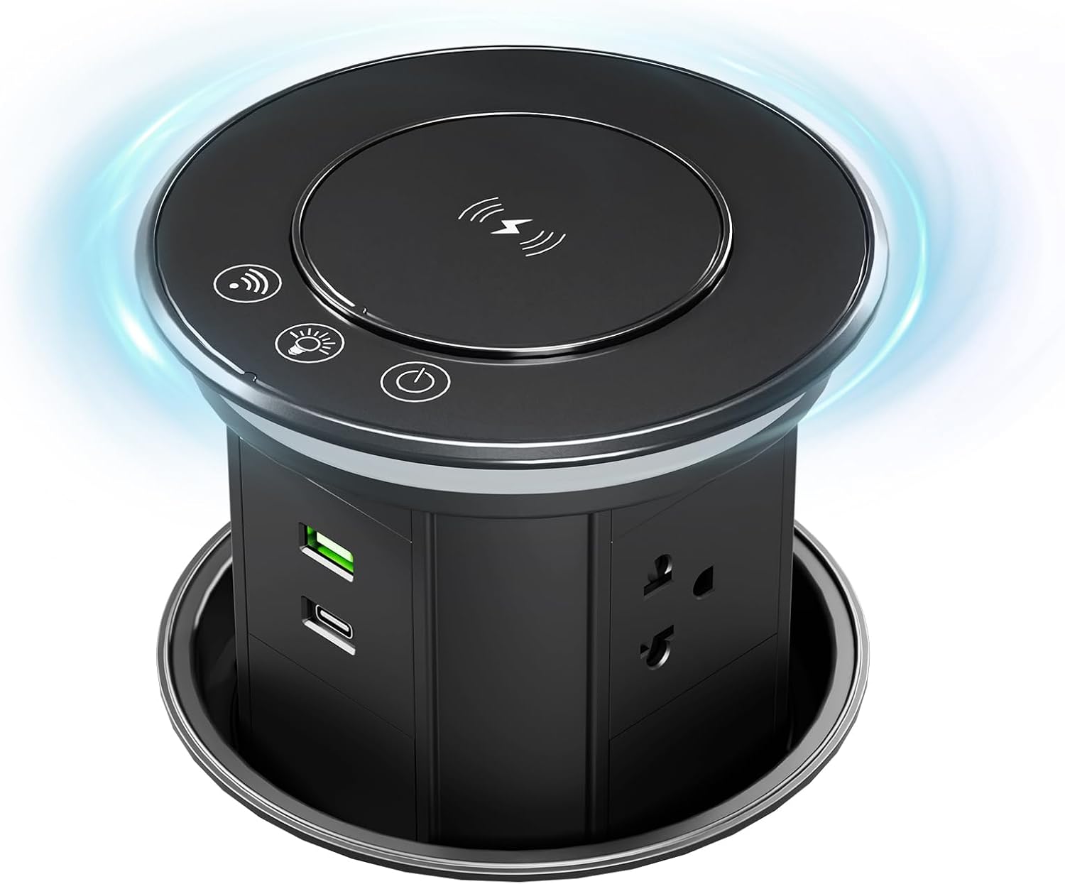 Pop Up Outlet for Countertop with 15W Wireless Charger & Mobile App Control-3 AC Outlets + USB-A & 20W USB-C Ports, 5.35″ Recessed Pop Up Electrical Outlet Space Saver for Home Kitchen Office-Black