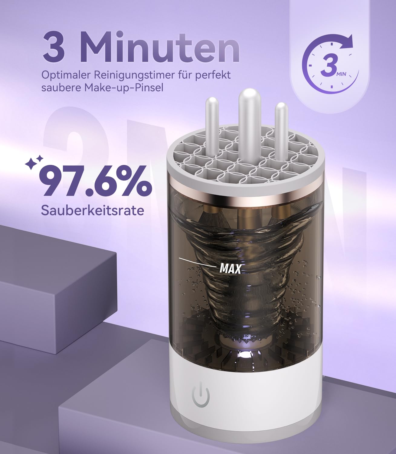 Pinselreiniger Make Up Elektrisch【Stärkste Reinigungsleistung - Medizinische UV-Lampe+7000RPM】Makeup Brush Cleaner【Perfektes Design - Kompatibel mit Allen Bürsten】Exklusiv Make-Up-Fans Grau