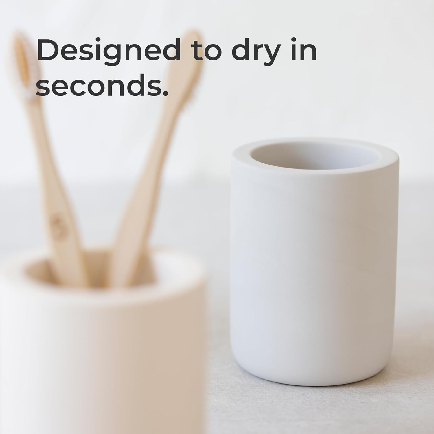 Selegna Drying Stone Toothbrush Holder, Diatomite Toothbrush Holders for Bathroom, Quick Drying Electric Toothbrush & Toothpaste Holder Cup, Diatomaceous Earth Bathroom Sink Organizer (Light Grey) - Image 2