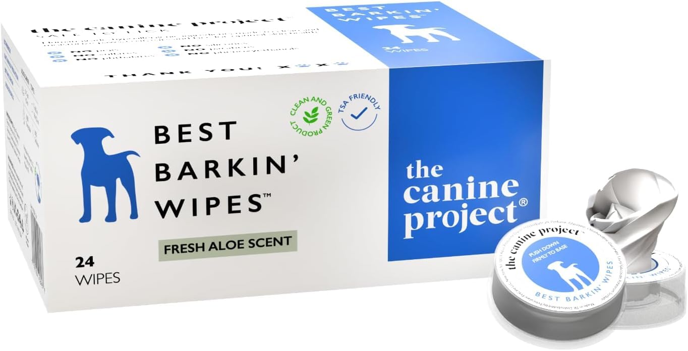 Best Barkin' Wipes Lot de 24 lingettes pour chiens pour les pattes des oreilles et les fesses - Parfumées à l'aloe vera micellaire - Pour les voyages