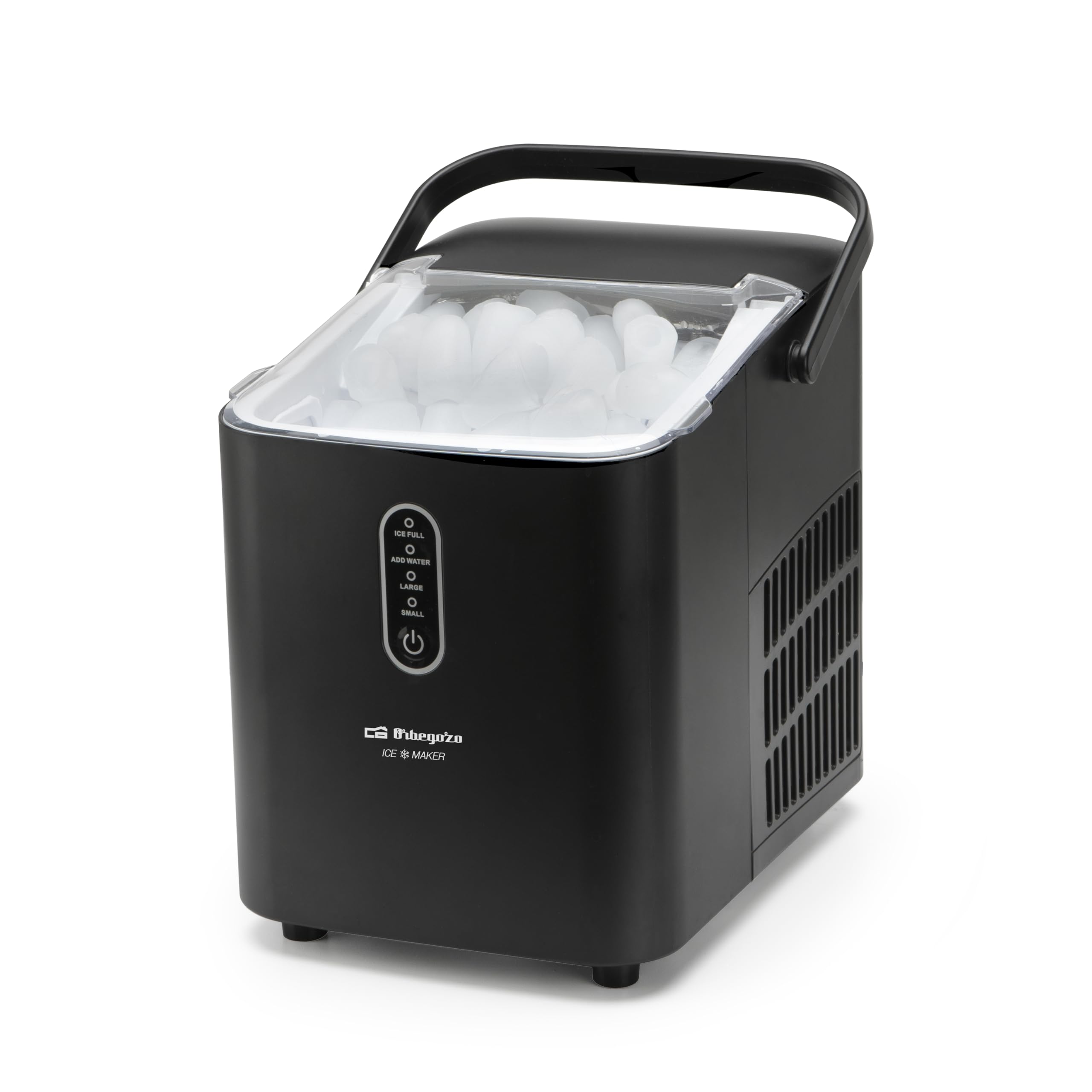 MHH 1200 Máquina de Hacer Hielo, 12 Kg/24H, 8 Cubitos Tipo Bala Cada 6-8 Min, 2 Tamaños de Hielo, Autolimpieza, Silenciosa, Depósito 1L, Compacta, Asa de Transporte, 120W