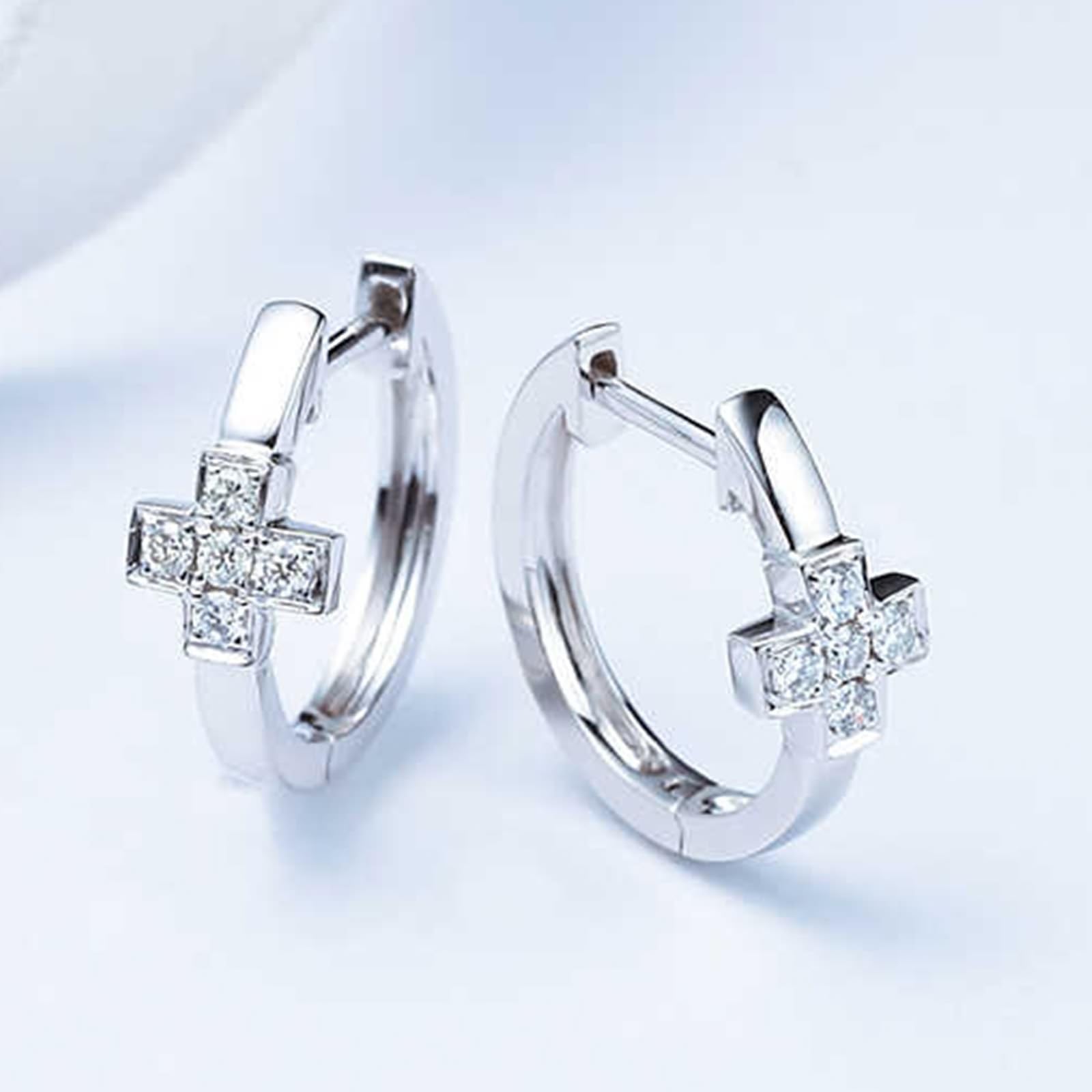 Epinki Prawdziwa biżuteria Creole Hoop 9K/14K/18K białe złoto, krzyż kolczyki na sztyfcie Boże Narodzenie z laboratorium diamentowe okrągłe szlify, kolczyki damskie 18/14/9-karatowe złoto, 18-karatowe