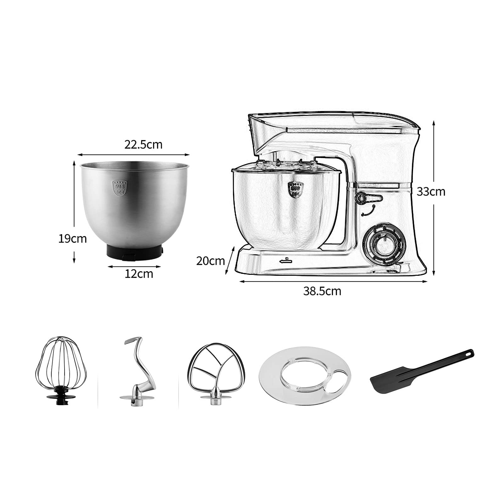 BLUNOA Robot da Cucina Professionale Frullatore Elettrico Multifunzione 5L di Grande capacità con Molti Accessori Facile da Usare E Pulire (Color : Black)