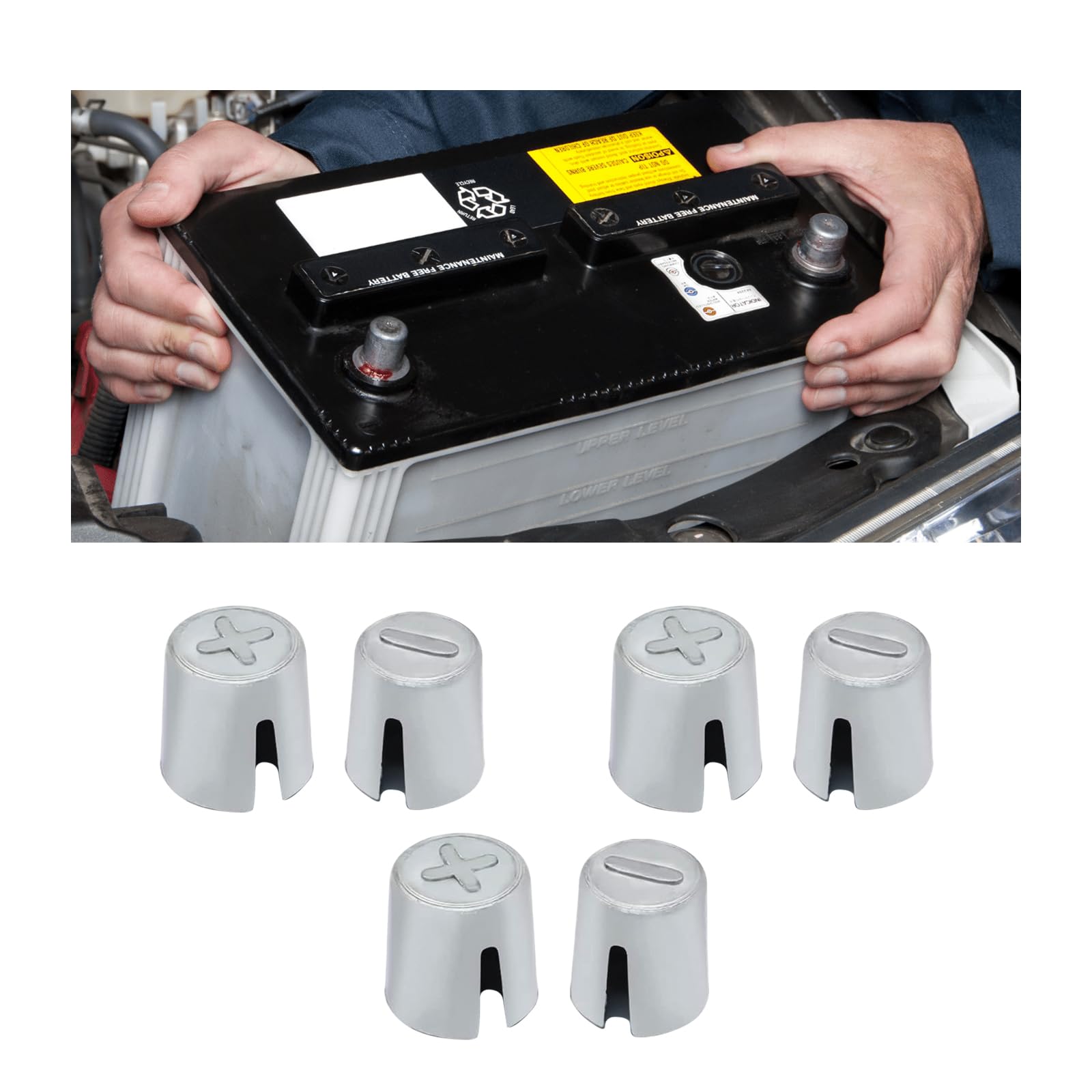 6 PCS Battery Post Shims, Terminal Post Shim, Lead Alloy Car Battery Post Adapter for Positive & Negative Post, Make Secure Connection to Worn Battery Post, Car Accessories