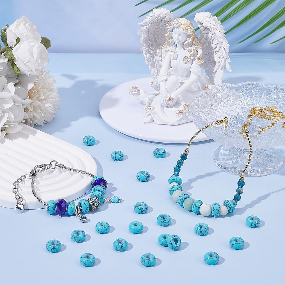 PH PandaHall 60pcs 12mm Turquoise Beads Gemstone Beads Large Hole Spacer Beads Rondelle European Beads Synthetic Turquoise Beads for Summer Bracelet Necklace Earrings Jewelry Making, Hole: 5mm - Image 4