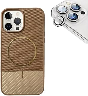 Compatible with iPhone15 Pro, 2-in-1Protection Bundle,Premium Matte Shockproof Case with Magnetic Ring,Carbon-Fiber StyleTexture, Desert,Camera Lens Protectorwith Metal Diamond-Style Ring, Silver
