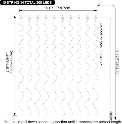 Miniatura 7 de AKT LIGHTING Cortina de 300 luces LED para dormitorio, enchufe USB, 8 modos, cortina de luces con control remoto, luces parpadeantes colgantes para