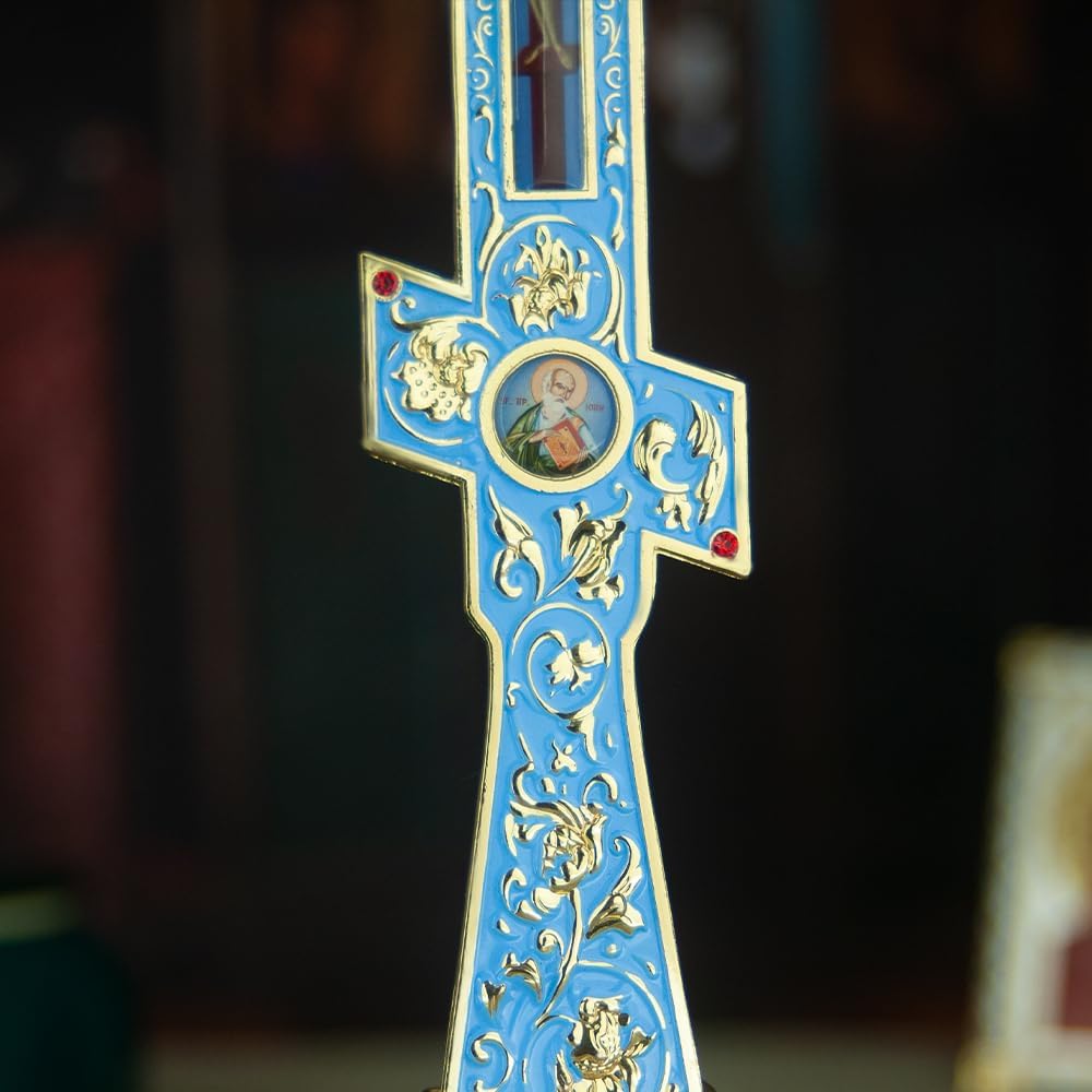 RZRHMUHN Orthodox Cross, Orthodox Standing Cross, Religious Gift, Desktop Decoration, Church Supplies, 13.4In*5.7In (Blue)