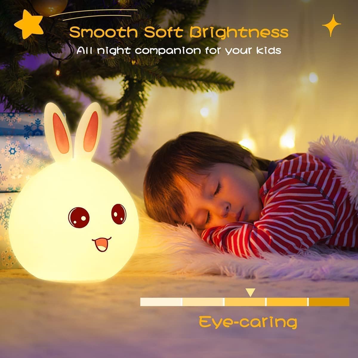 Pamidhar Cute Silicone Rabbit Night Light for Kids, USB Rechargeable 3 Step Dimmable Night Light, 7 Colour Changing Touch Sensor Squishy Mini Nursery Lamp for Baby Bedroom Decor 2