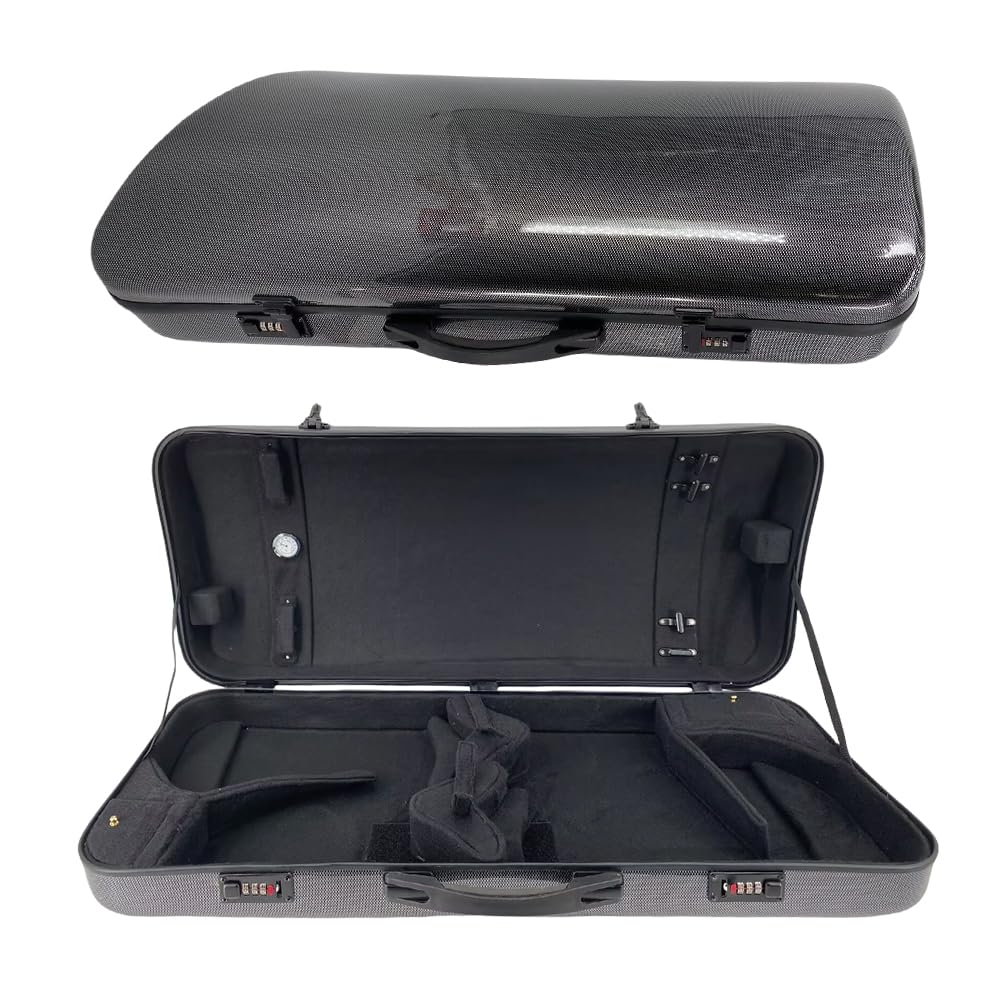 Violín profesional de doble funda (4/4) y viola (16-17 pulgadas), fibra de carbono, con bloqueo de contraseña, 2 correas ajustables, 4 soportes para arcos (negro)