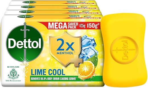 Dettol Lime Cool Bathing Soap Bar with 2x Menthol (600g)- Pack of 4
