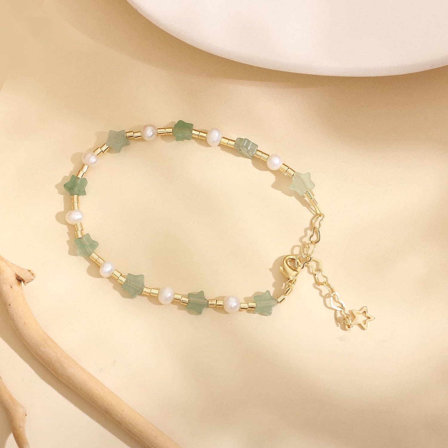 Natural Green Jade & Pearls Bracelets for Women, Natural Freshwater Pearls Jade Bracelets Adjusatble Jewelry Chain, Lucky Green Jade Jewelry for Mom Lover Her (14K Gold Plated) - Image 6