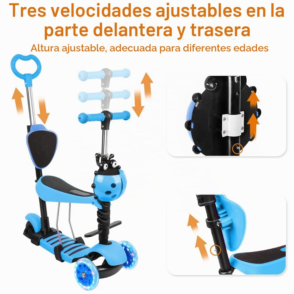 Patinete Scooter Niños con asiento extraíble Altura ajustable 2-8 años