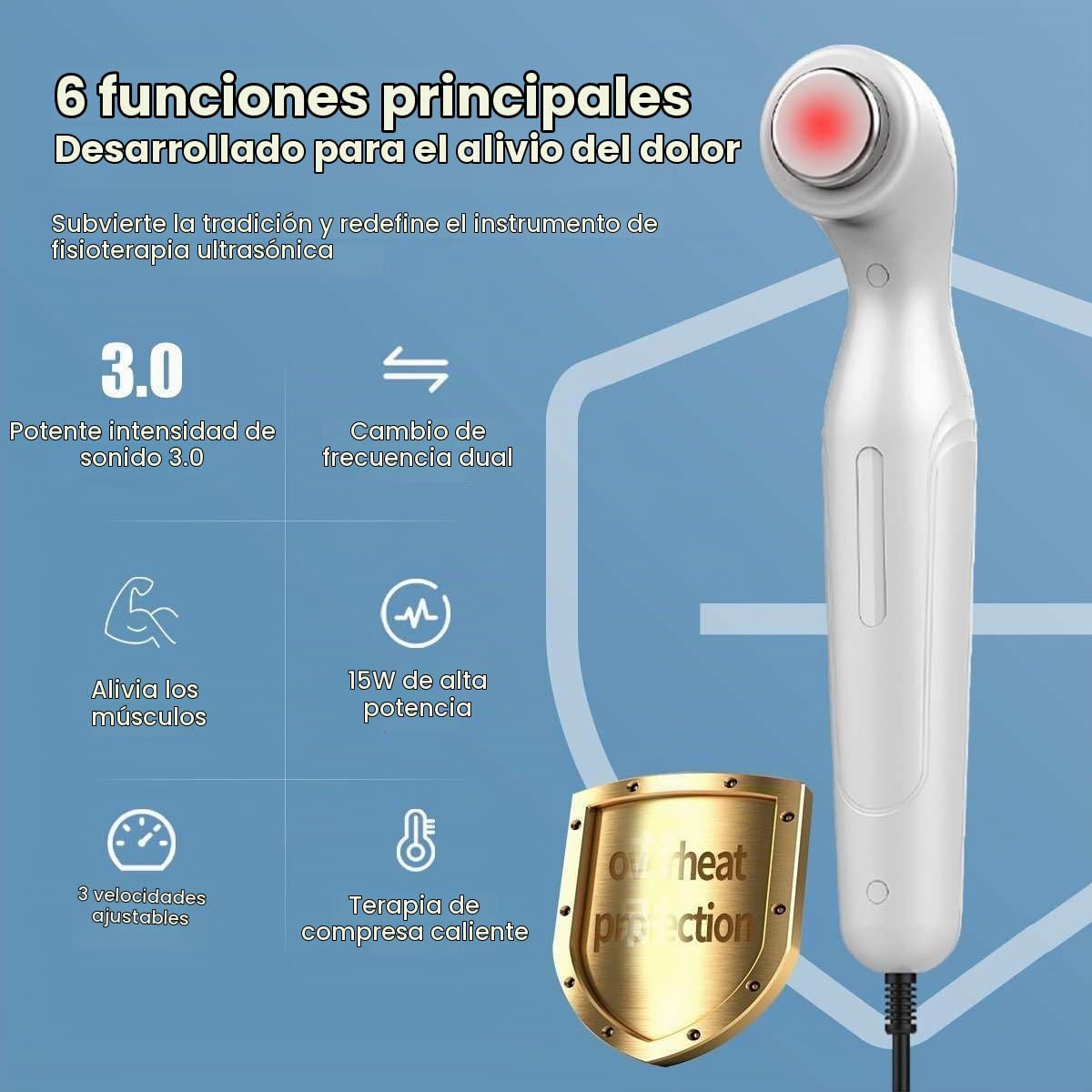15W Equipo De Fisioterapia por Ultrasonido, 3 marchas Masajeador Ultrasónico con Masaje de doble profundidad 27/82 mm, para Aliviar el Dolor Causado por Lesiones Musculares, Dolor y Distensiones