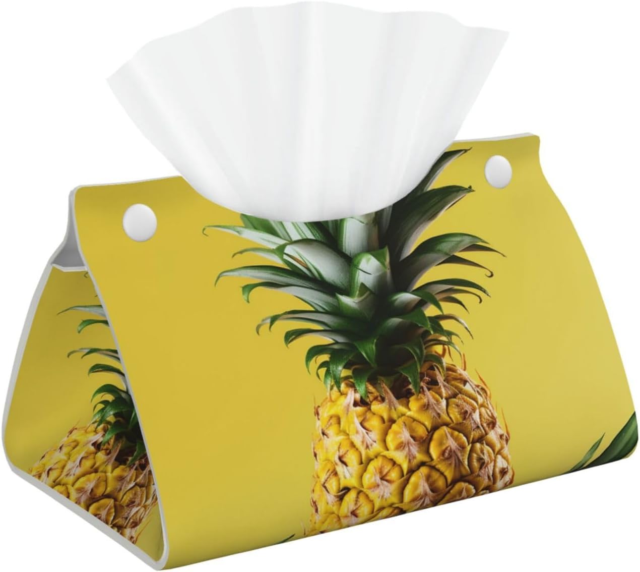 Yellow Pineapple Tissue Box Cover Rectangle, Modern PU Leather Tissue Holder for Bathroom, Decorative Stylish Wipes Dispenser Paper Cover Case Napkin Holder for Home Decor
