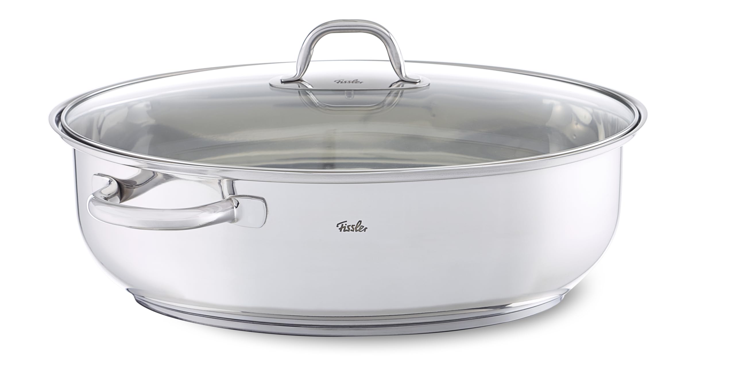 Cocotte en acier inoxydable 38 cm avec couvercle en verre, fourchette à viande et louche à soupe