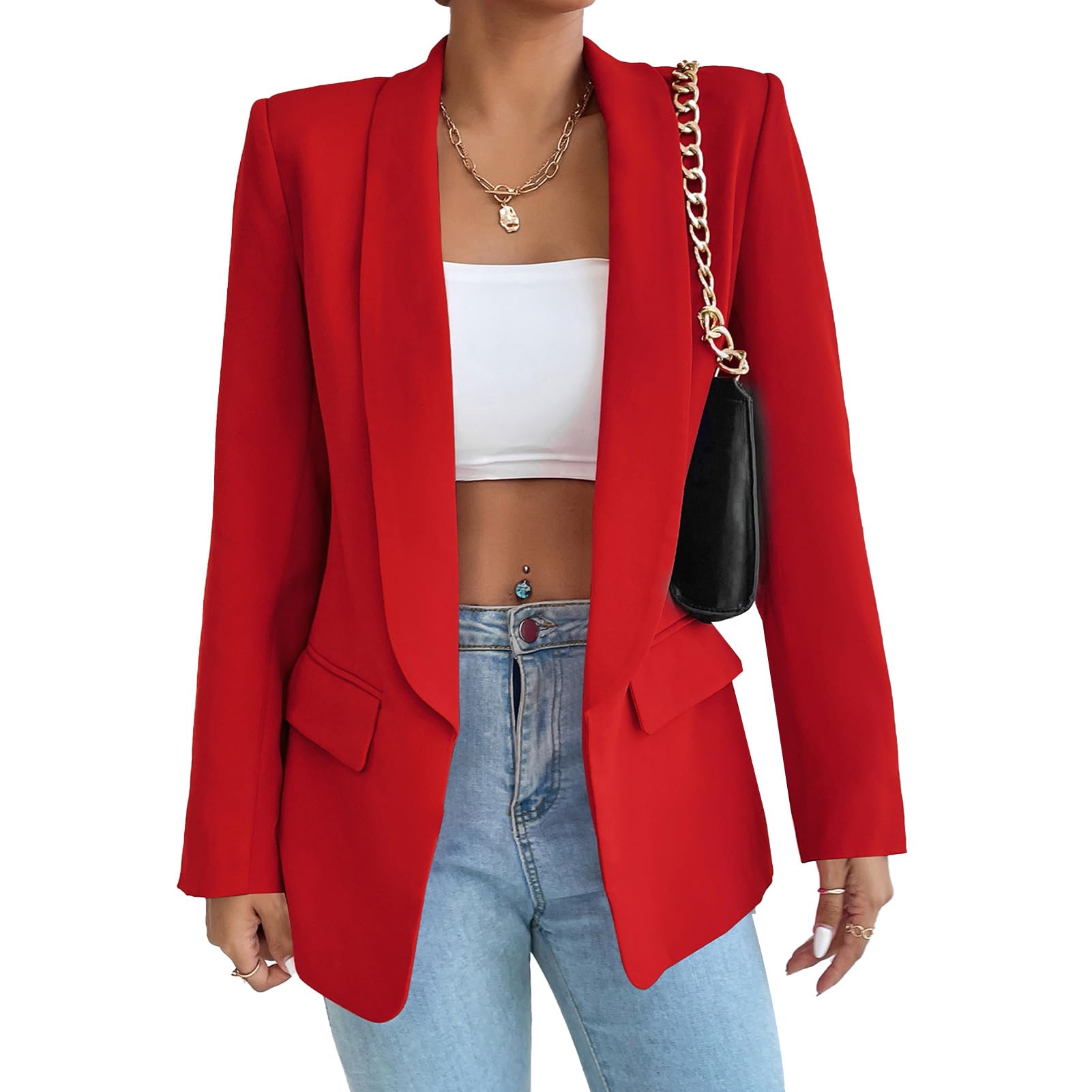 Womens Casual Blazer Long Sleeve Open Front Shawl Collar Slim Jacket Fashion Spring Fall Blazer Jacket Work Office