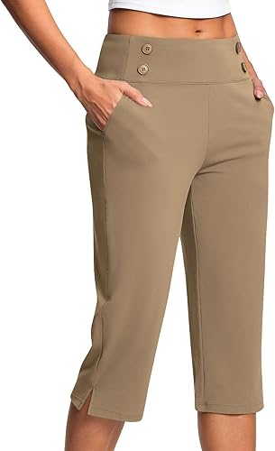 AEGJEGVD Pantalon Large Femme Été 3/4 Pantalon Capri Fluide Chic et Elegant Tail