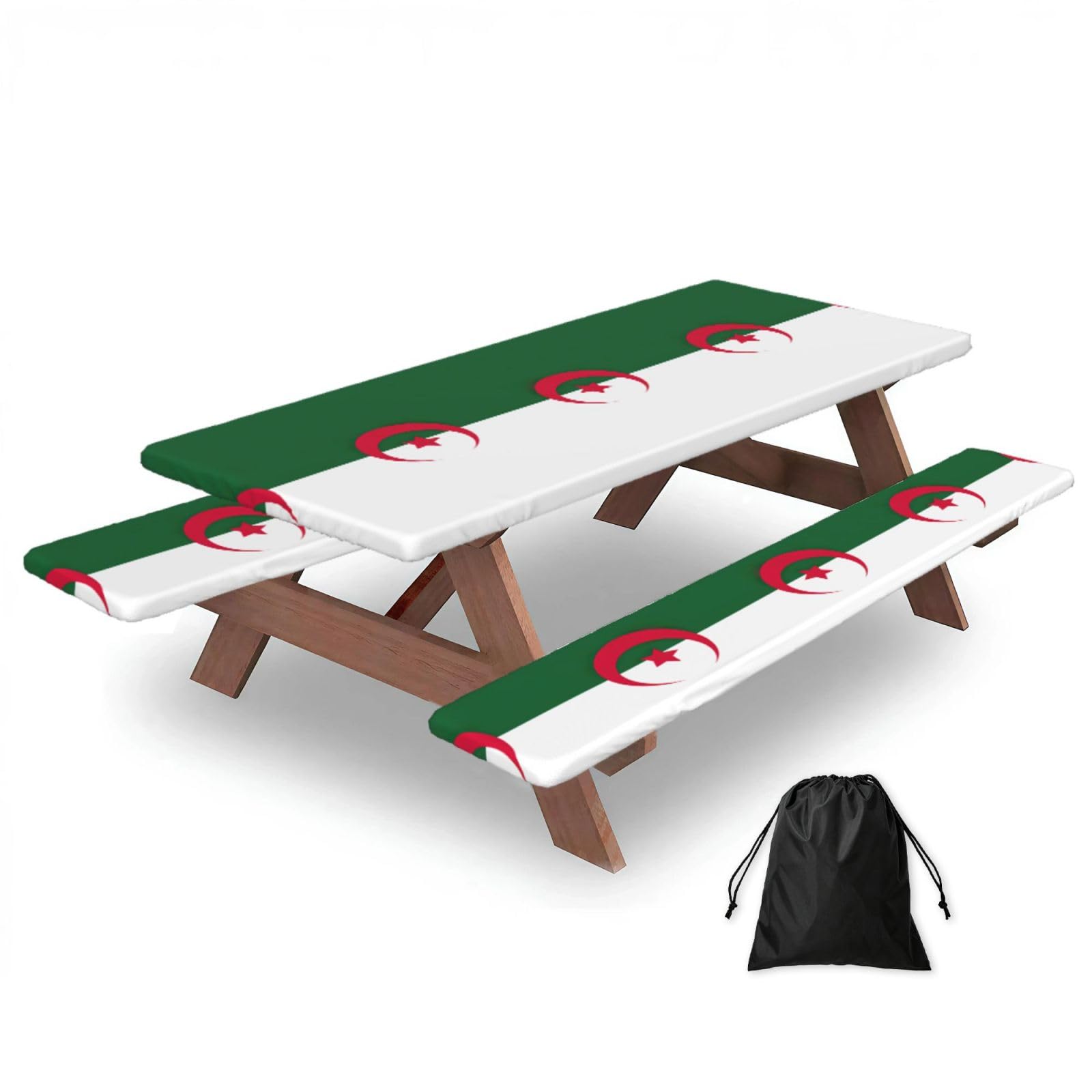 Yqxwjl Black Flag Of Algeria Print Camping Essentials Waterproof Camping Table And Bench Cover With Drawstring Bag 183 Cm
