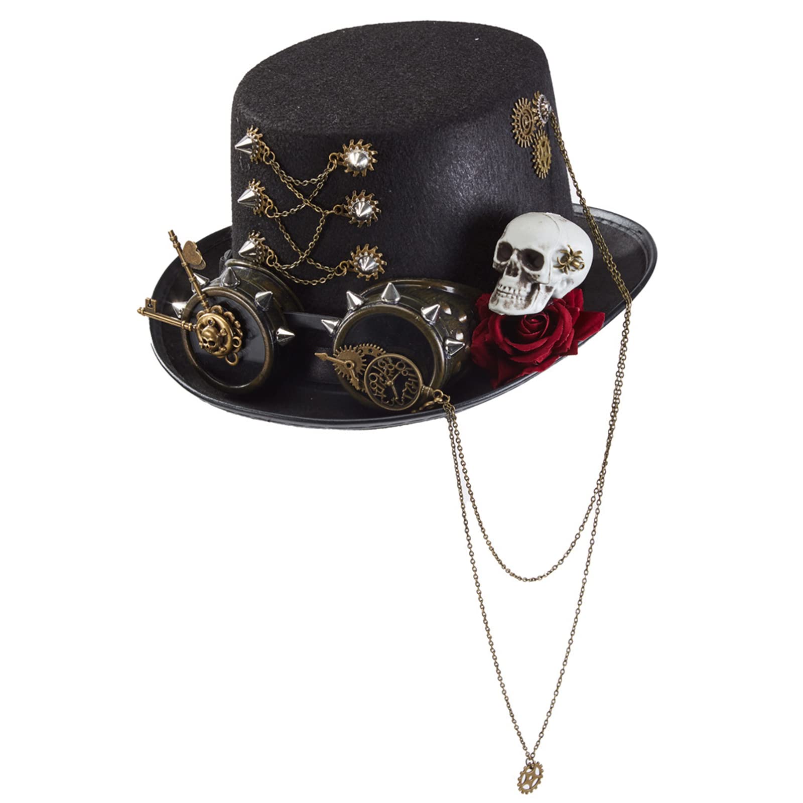 Sombrero Steampunk con gafas de esqueleto rosa