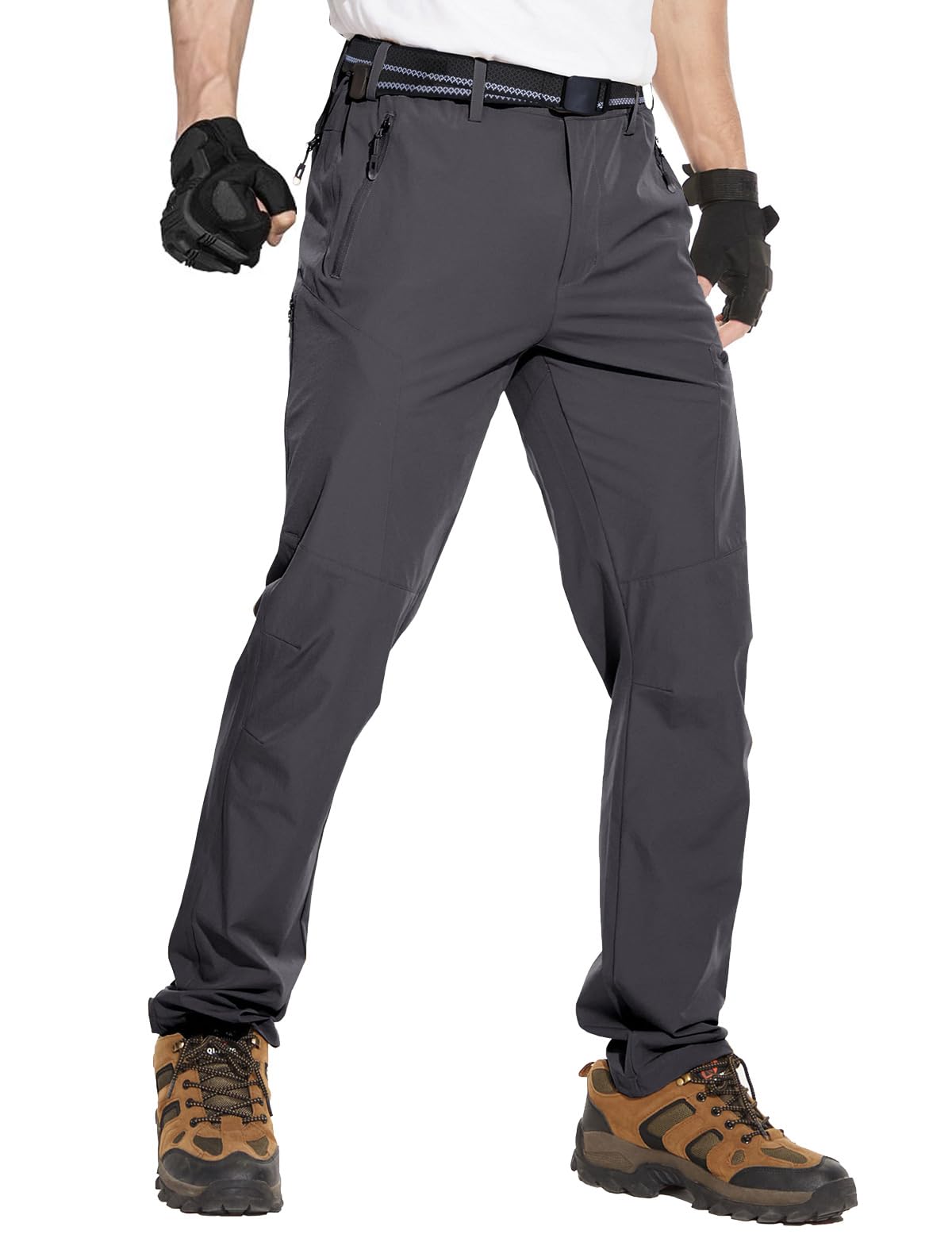 NOUKOW Men's Outdoor Hiking Pants Quick Dry Lightweight Waterproof Work Pants for Men Stretch 6 Zip Pockets and Belt