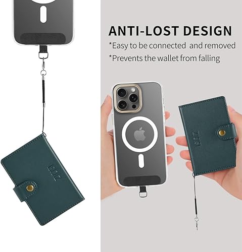 Miniatura 5 de Cartera magnética 4 en 1 con cordón para teléfono, compatible con cartera Magsafe con 5 tarjeteros para iPhone 15, 14, 13, 12 Pro Max, MiniPlus,