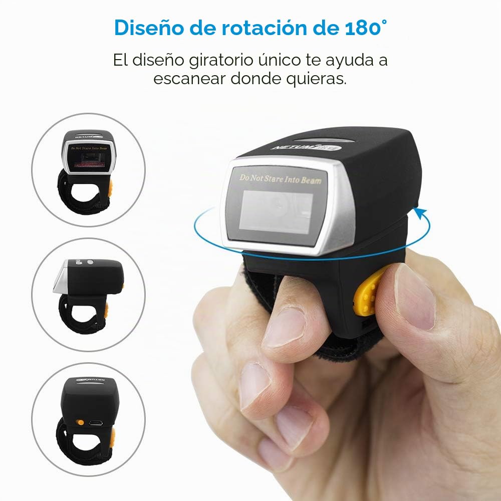 NETUM Bluetooth 2D QR Mini escáner de código de barras para anillo portátil inalámbrico | Escáner de mano inalámbrico lectura precisa y rápida para pantalla de ordenador de pago móvil Android/IOS/IPAD/MAC NT-R2