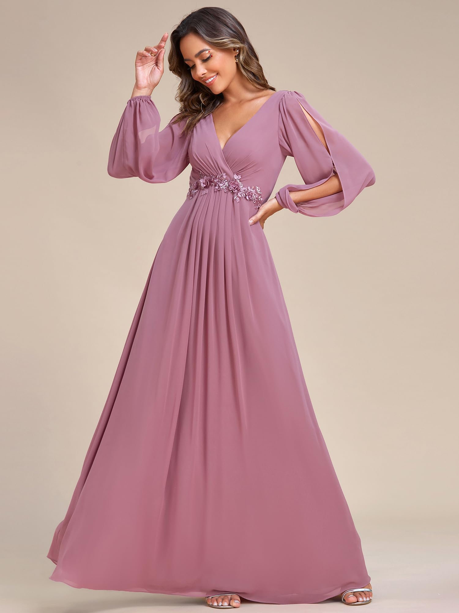 Ever-Pretty Vestito da Cerimonia Elegante Linea ad A Scollo a V A Abiti da Sera 00461 Orchidea 38
