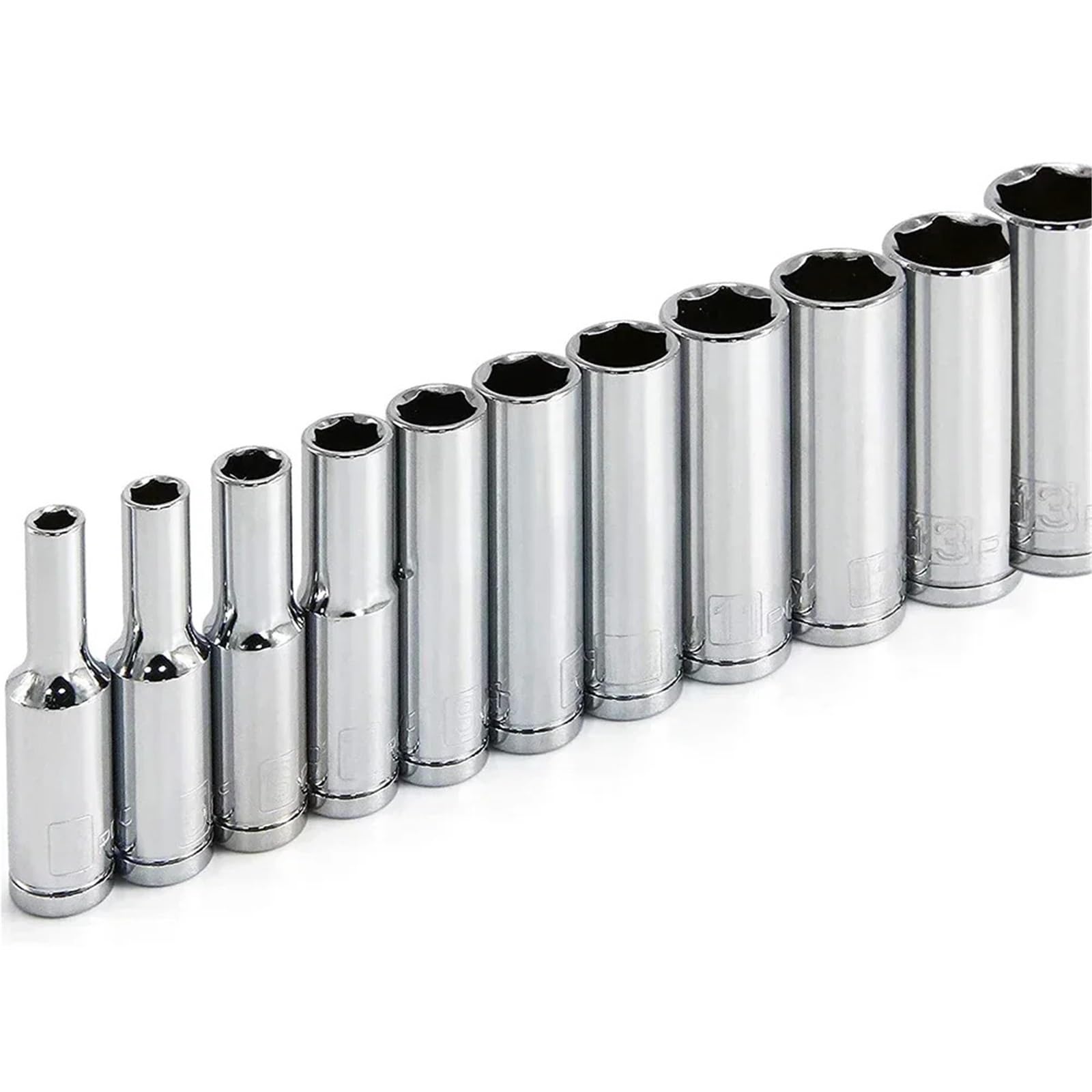 Deep Hex Socket 11pcs 1/4 Interface Chrome Vanadium Steel Socket 4mm 14mm 6.35mm Ratchet Wrench Head Industrial Tool