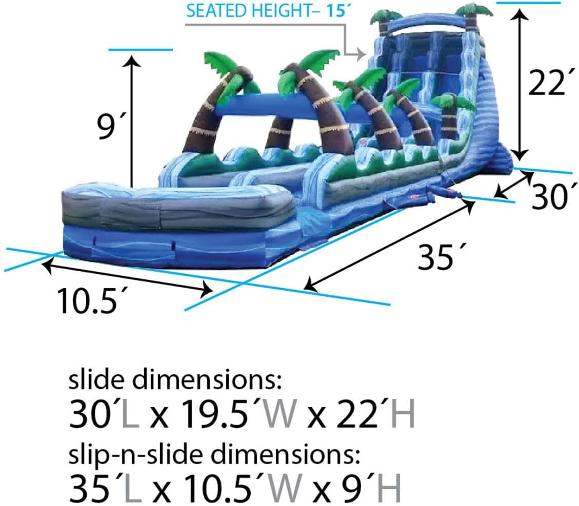 TentandTable 65' Tropical Marble Double Inflatable Water Slide, Giant Inflatables for Kids and Adults, Commercial Blow Up Water Slide with (2) Blowers & Stakes, 65' L x 19.5' W x 22' H