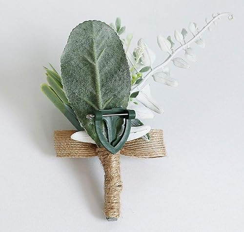 Vista 3 de ChezMax Ramillete de boda hecho a mano falso, plantas de eucalipto suculentas, decoración de boda, 2 piezas