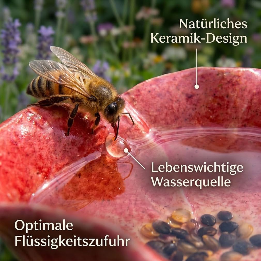 Handgemachte Bienenblüten Set – Handgemachte Insekten-Wassertränke für den Garten, Wetterfeste Keramikblüten als Dekoration und Bienenretter