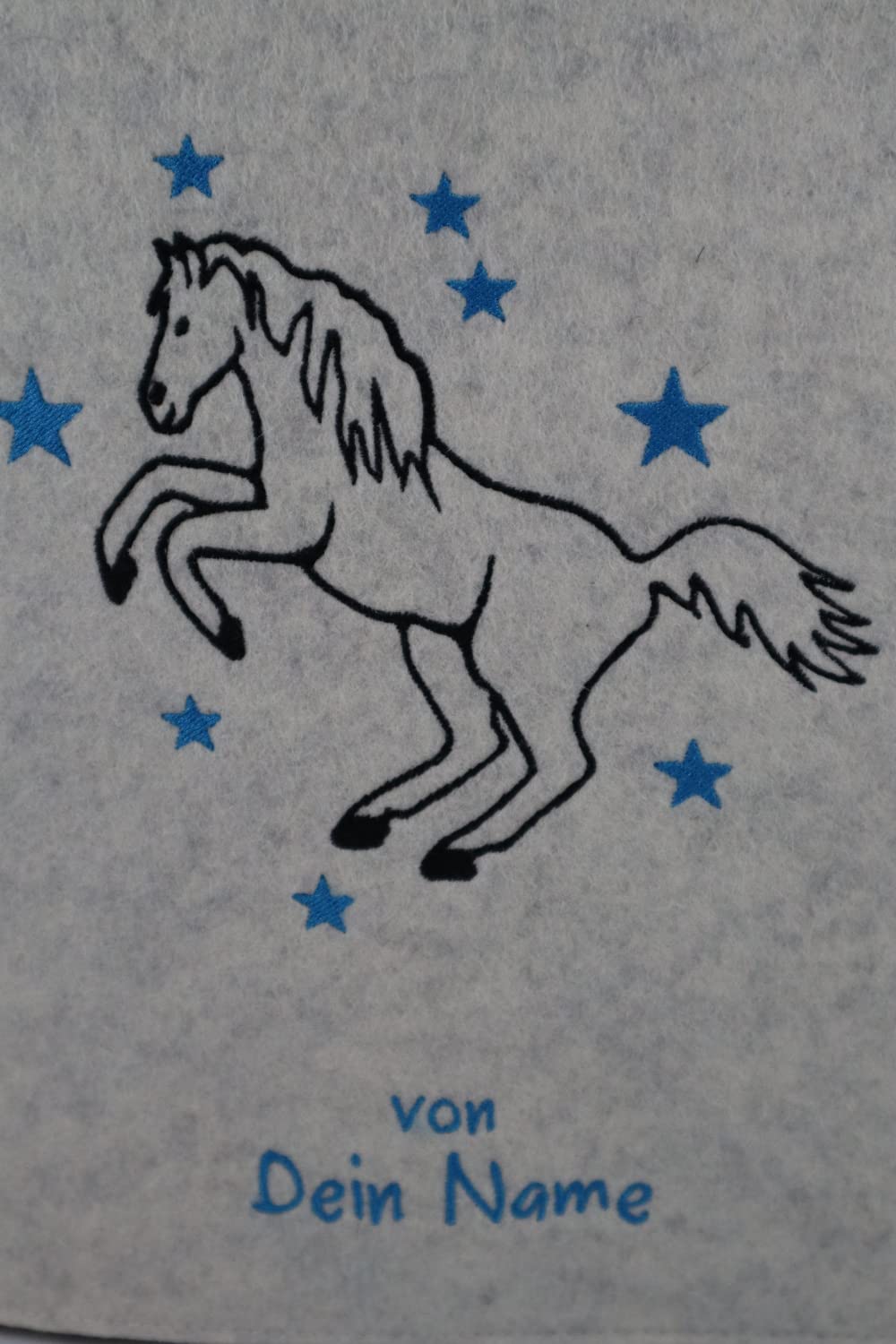 Zeugnismappe Pferd weiß personalisiert mit Namen 100% Wollfilzumschlag und Sichtbuch DIN A4 mit 20 Hüllen