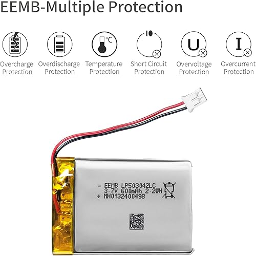 Miniatura 7 de EEMB 3.7V Lipo Batería 600mAh 503042 Batería de iones de polímero de litio recargable con conector JST Asegúrese de que la polaridad del dispositivo