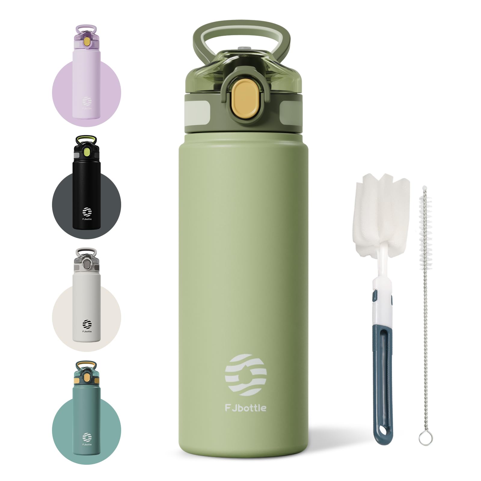 Insulated Water Bottle with Handle 24 oz Straw Flip Top Lid