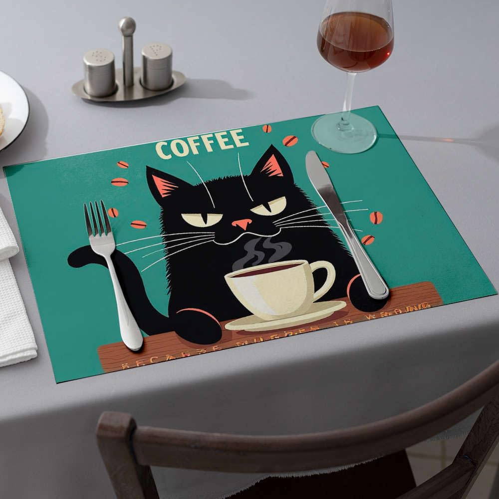 Set de table chat noir café en silicone Golden Girls Gifts lot de 6