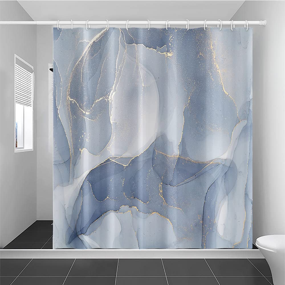 Rideau de douche 183x183 imperméable marbre bleu or avec crochets