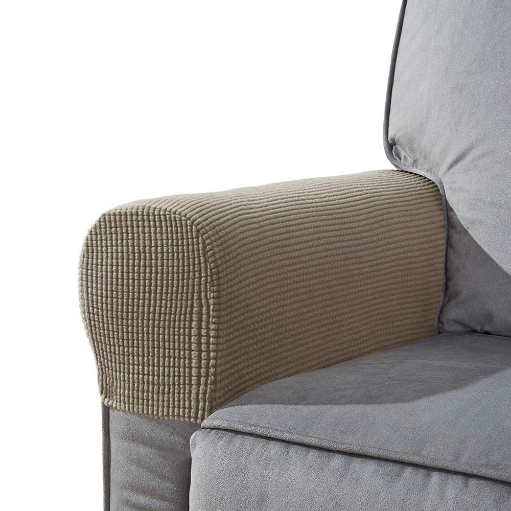 Nekosuki Sand Arm Rest Covers Set, Set Of 2 Stretch Armchair Covers For Arms, Spandex Polyester Sofa Arm Caps Non Slip Armrest Covers For Chairs Furniture Protector (Sand)