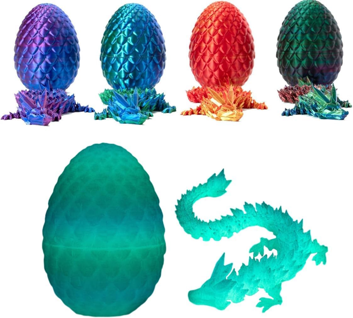 Luminous 3D Printed Dragon in Crystal Egg - Full Articulated Dragon Fidget Toy, Home Office Decor, Executive Desk Toy for Kids & Adults