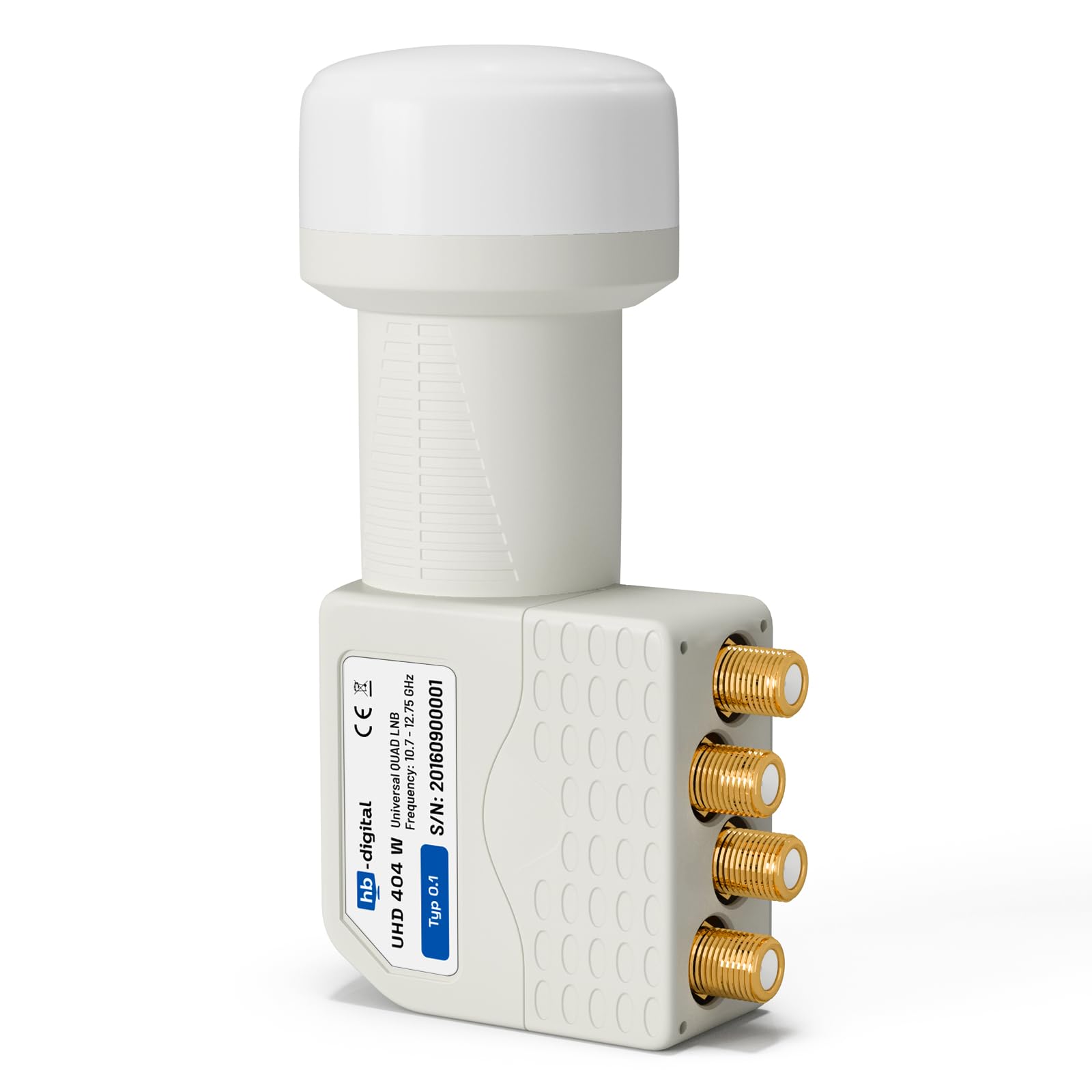HB-DIGITAL Quad LNB 4 Veces DVB-S DVB-S2 Full HD TV 3D TV 4K UHD Sat 4 Participantes con Protección Climática + 8X F-Conectors Dorados