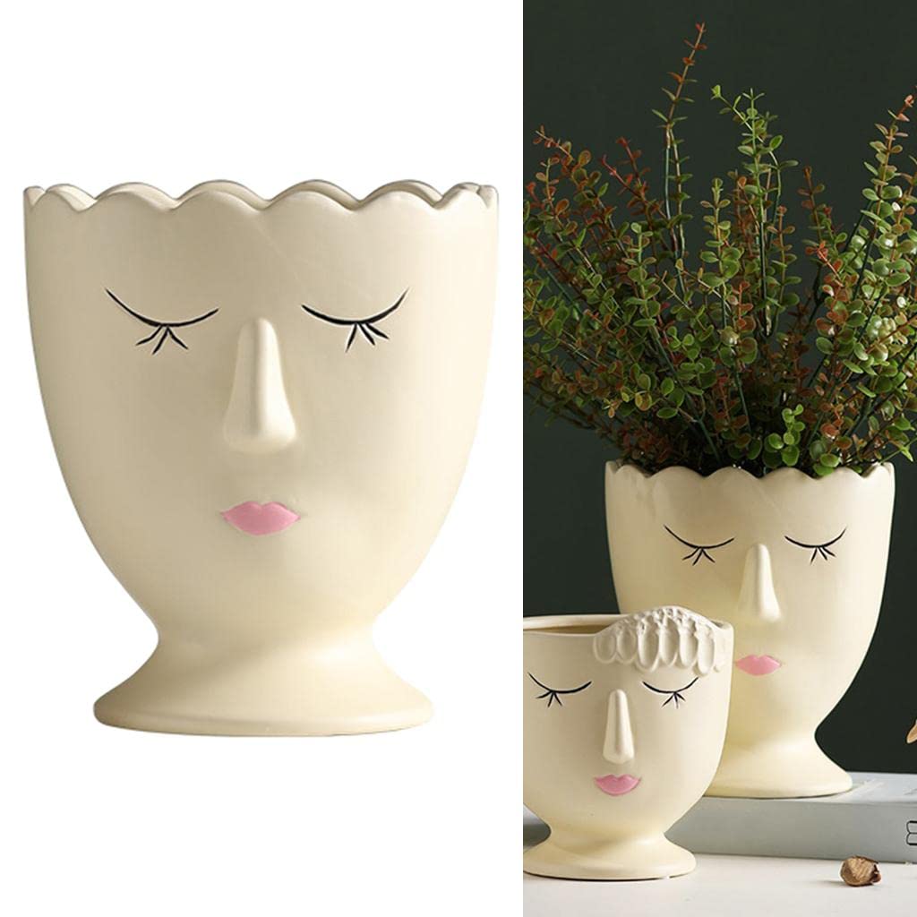 Msiwach Human Face Ceramic Home Plants Flower Pot Vase Planter Desktop