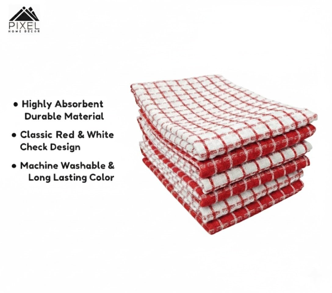 PIXEL HOME Toallas de limpieza de cocina multiusos de algodón, multicolor, rojo y blanco, paquete de 6 unidades rojas (paquete de 320), 250 g/m²