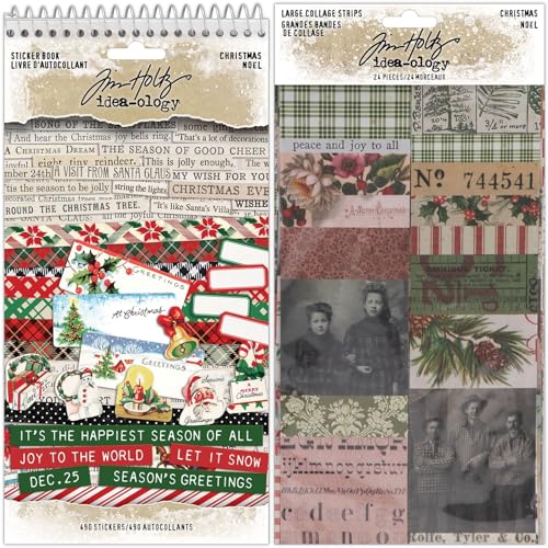 Tim Holtz Idea-ology Christmas 2025 Sticker Book & Large Collage Strips - Two Item Bundle