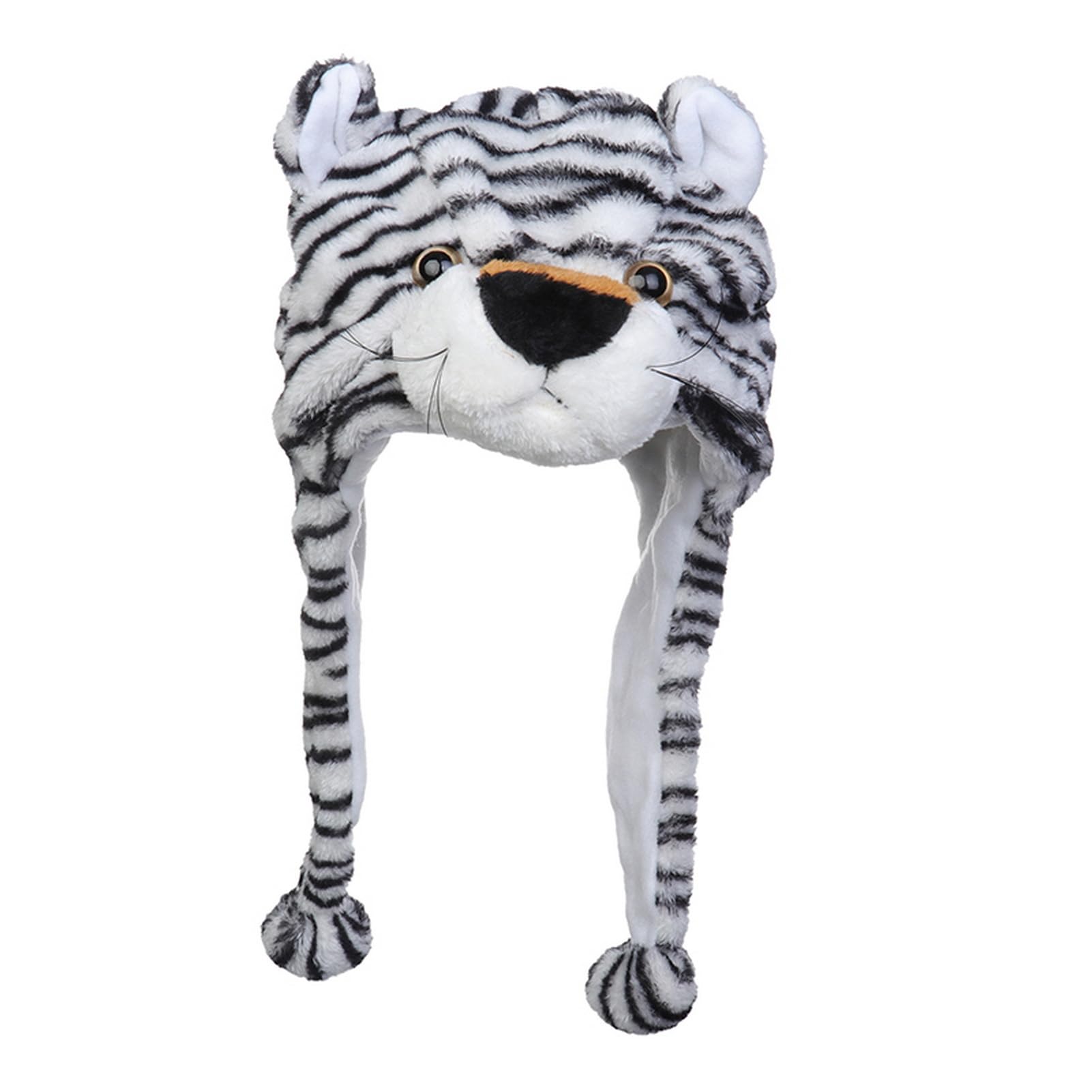VPbao Plush Headgear Hat, 2-in-1 Hat with Ear Flaps Scarf Set, Funny Cartoon Animal Cap for Costume Party - Comfortable Soft Warm Novelty Unisex Headwear Props White Tiger โ image 1