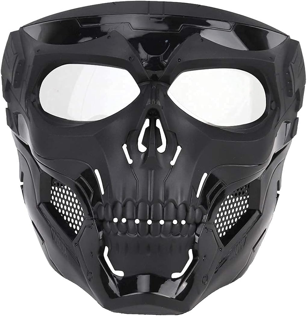 Aoutacc Airsoft Mask Skeleton Skull Mask with Goggles full face Protective Paintball Mask Adjustable Tactical Mask for Halloween Paintball Game Movie Props Party Cosplay Outdoor Activities(Black) : Sports & Outdoors