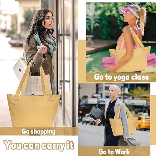 Cycleacc Yoga Mat Bag Canvas Tote Bag With Yoga Mat Carrier Pocket Carryall Shoulder Bag Yoga Bag For Women For Office, Workout, Pilates, Travel, Beach And Gym (Brown) #TOP1
