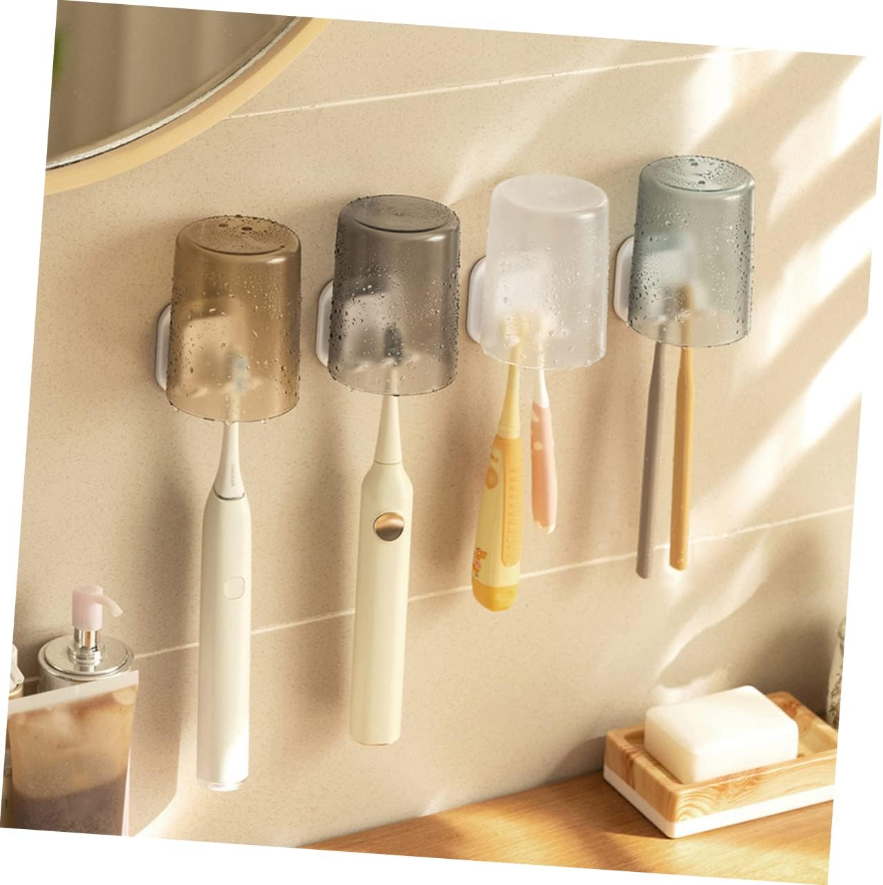 BESTOYARD 2Pcs Punch Wall Mounted Toothbrush Holder Self Adhesive Toothbrush Rack with Dual Slots for Bathroom Organization No Drill Installation Space Saving Design image 5