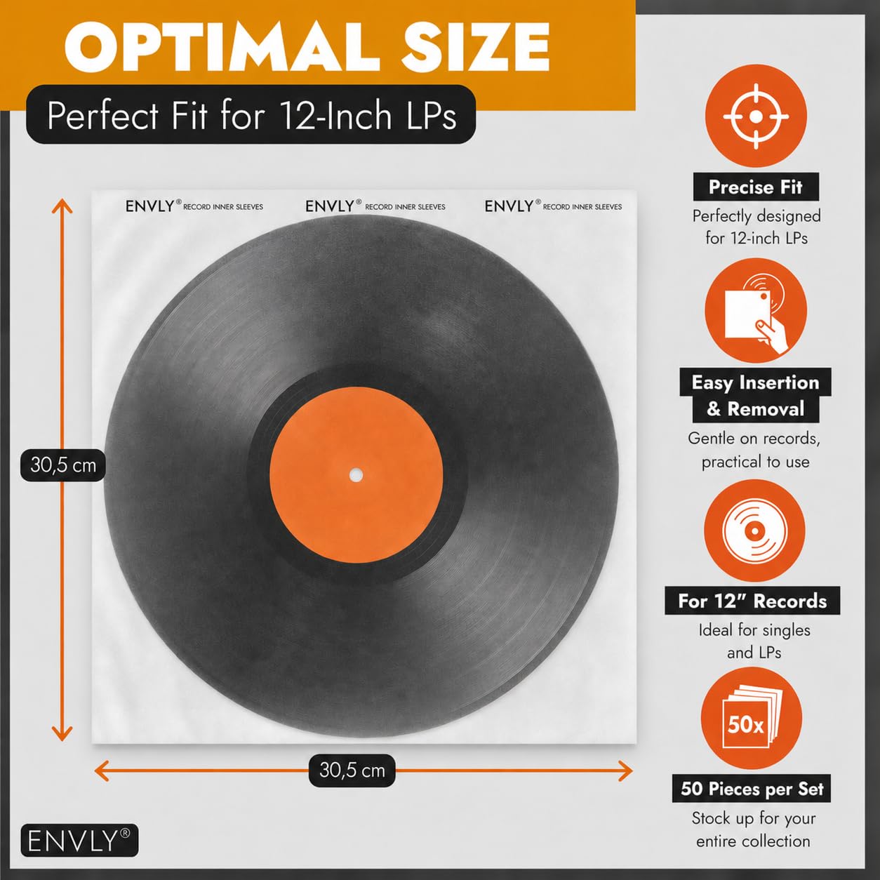 Custodie interne per dischi in vinile (50 pezzi) | carta di riso | antistatica (12")
