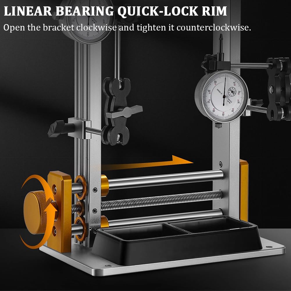 Soporte Profesional para Reparación Y Corrección De Rodamientos De Bicicletas, Equipado con 2 Indicadores De Cuadrante, Plegable, Adecuado para Llantas De 10 A 29 Pulgadas
